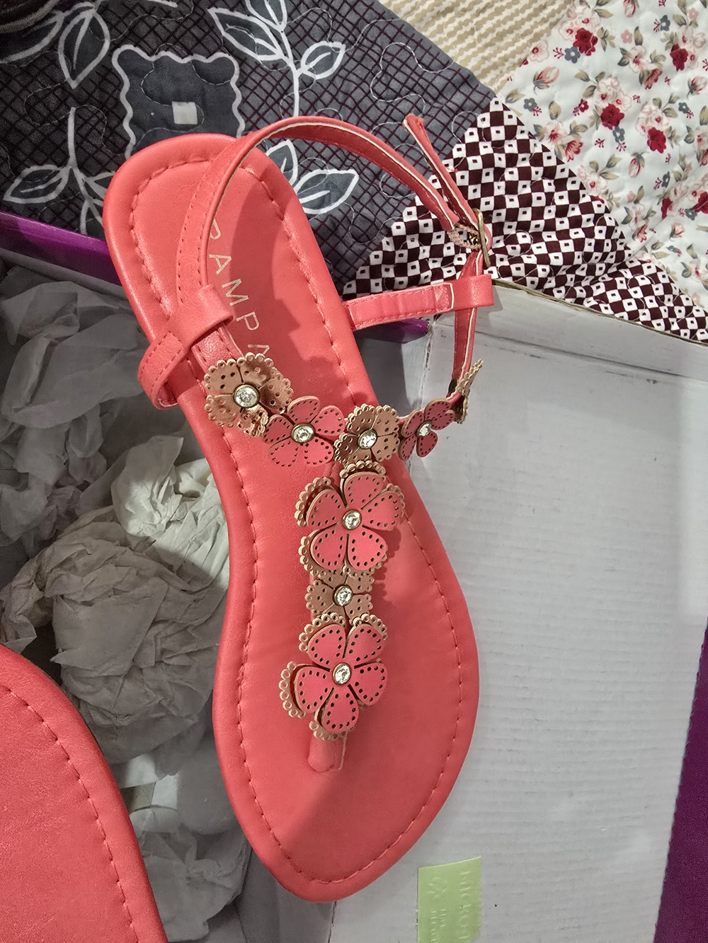Women's Coral Floral T-Strap Sandals